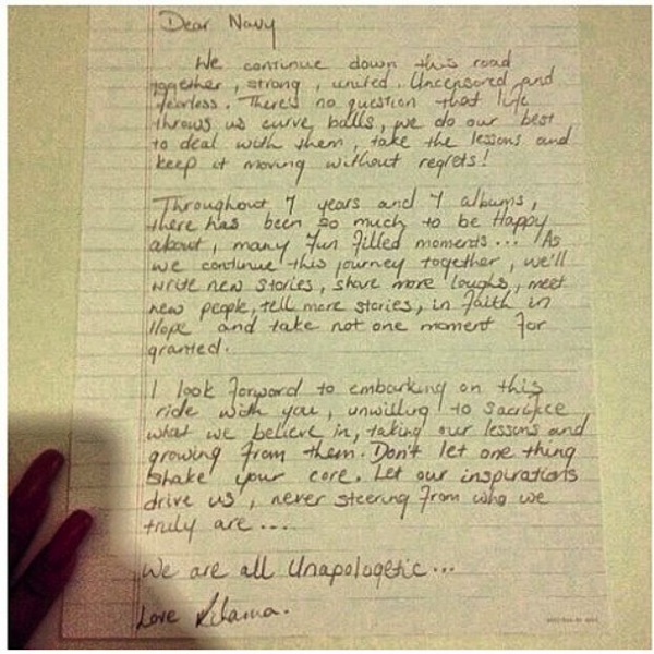 rihanna letter to her fans