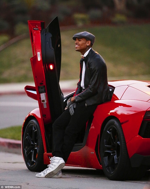 Chris Brown Red Lamborghini photo