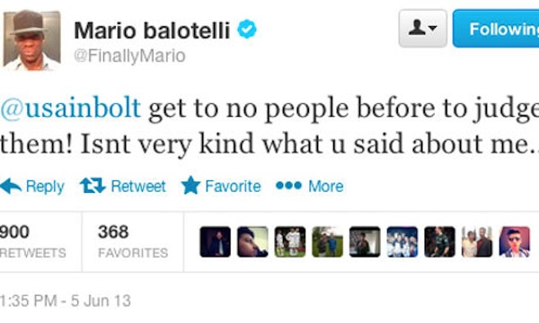 Mario Balotelli tweets at Usain Bolt