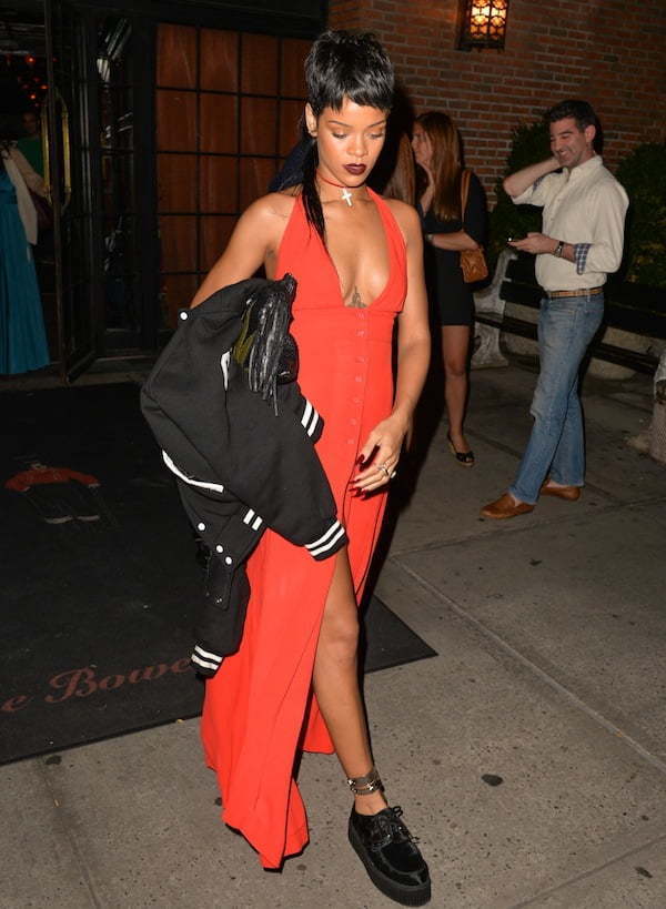 Rihanna red dress fashion week