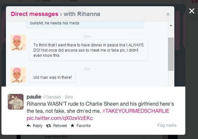 Rihanna charlie sheen twitter