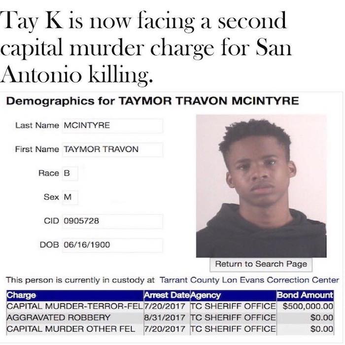 Was Tay K Slapped With Second Capital Murder Charge ...