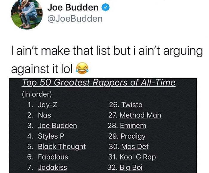 Joe Budden Roasted To A Crisp For Naming Himself 3rd Greatest Rapper Of All Time Urban Islandz