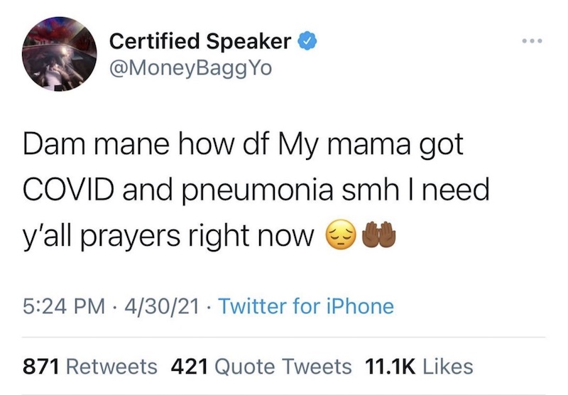 Moneybagg Yo's Mother Battling Covid-19 & Pneumonia, Send Him Some Prayers  - Urban Islandz