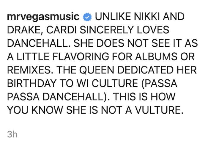 Mr. Vegas comment Nicki Drake
