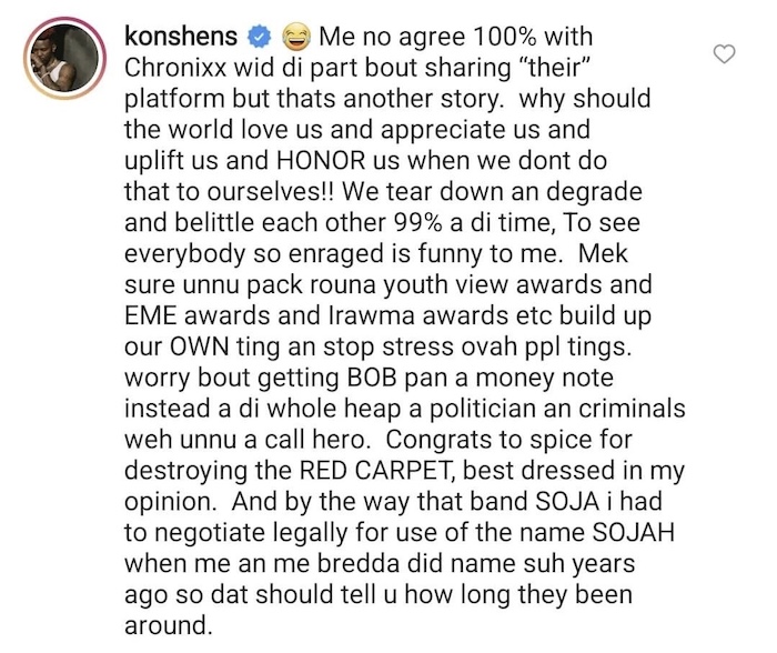 Konshens comment SOJA